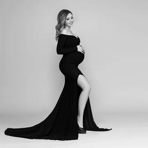 Trendy Maternity Maxi Shoulderless Dress