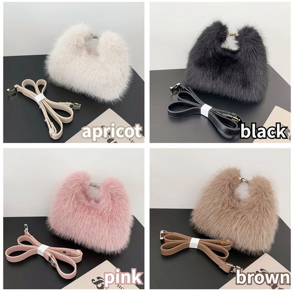 Trendy Faux Fur Plush Clutch Crossbody Handbag