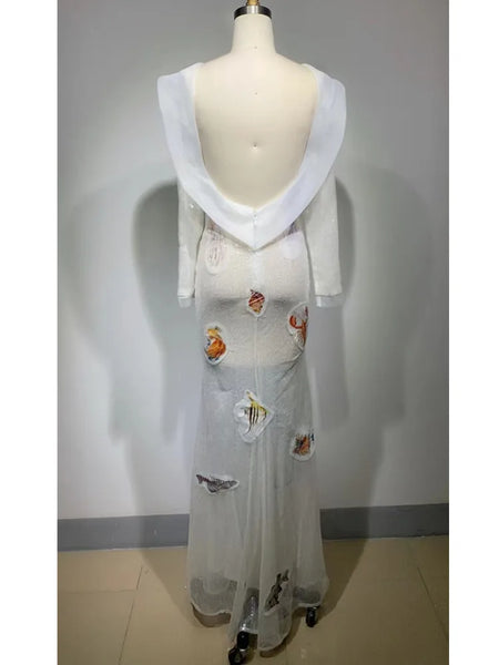 Trendy  Starfish Sequins White Maxi Dress