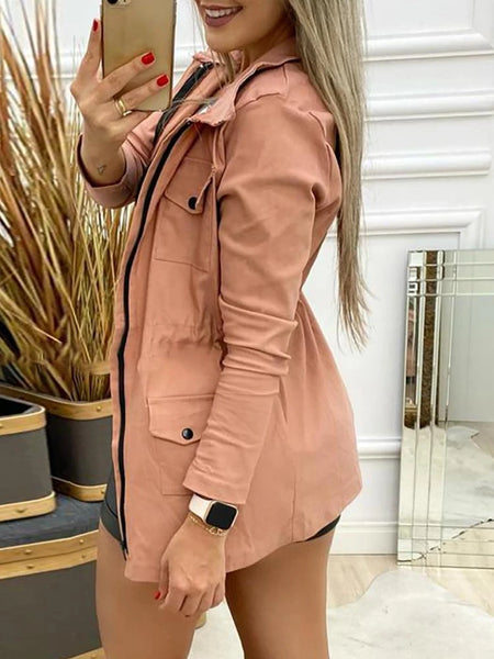 Trendy Casual Drawstring Jacket With Zipper