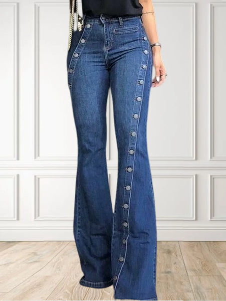 Trendy High Waist Wide Leg  Button Down Jeans