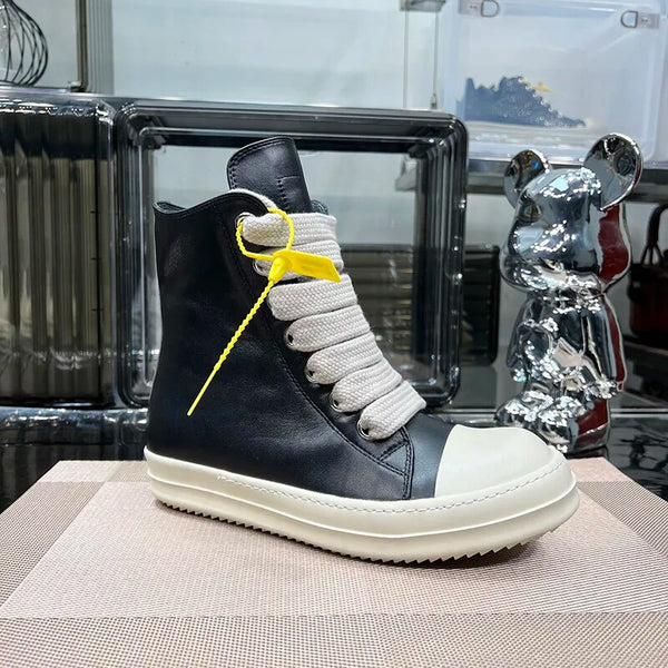 Trendy High Top  Lace Up Thick Sole Leather Shoes