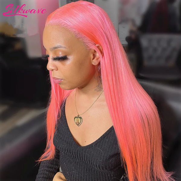 Trendy 13x6 Pink Brazilian Hair  Bone Straight Lace Frontal Wig