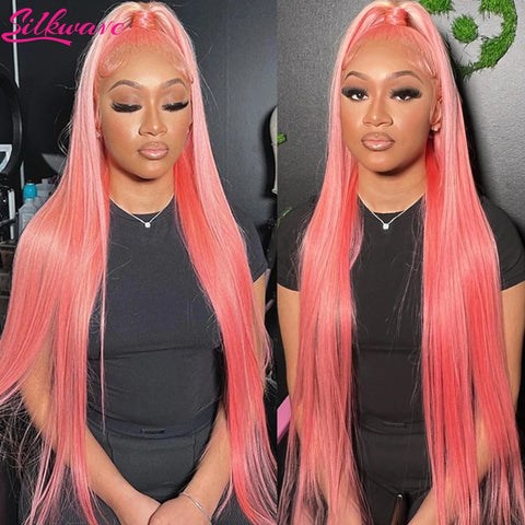 Trendy 13x6 Pink Brazilian Hair  Bone Straight Lace Frontal Wig