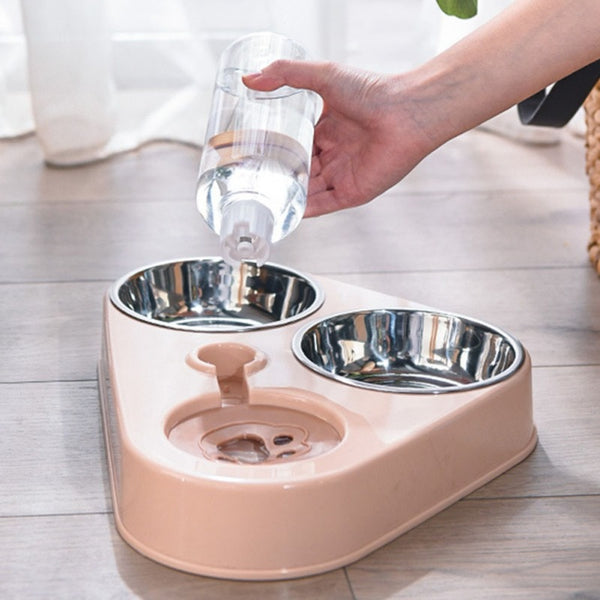 Trendy 500ML Dog/Cat Feeder Stainless Steel Double Bowl With Water Bottle