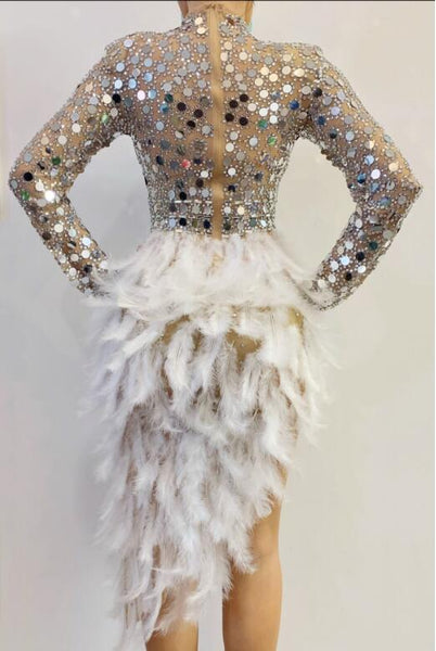 Trendy Sequins Feather Party Dress