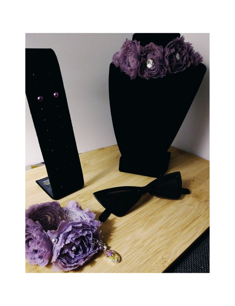 Trendy Purple Floral Statement Necklace Set.