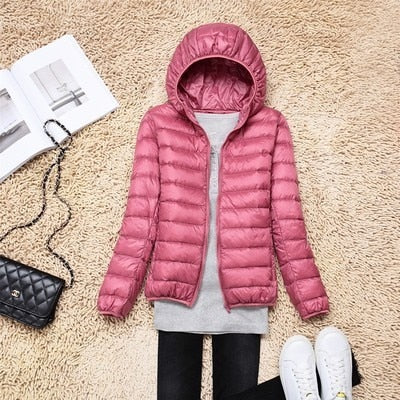 Trendy Ultra Light Solid Long Sleeve Hooded Puffy Jacket