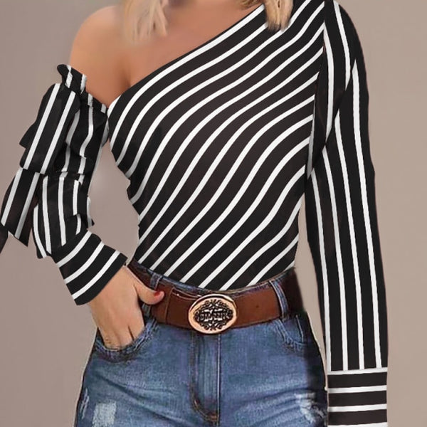 Trendy Off The Shoulder Casual Flare Sleeve Shirt
