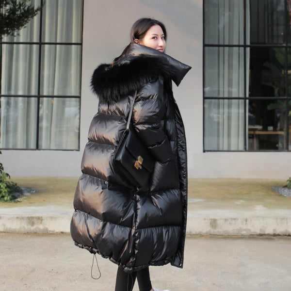 Trendy Long Puffer Fur Hood Coat