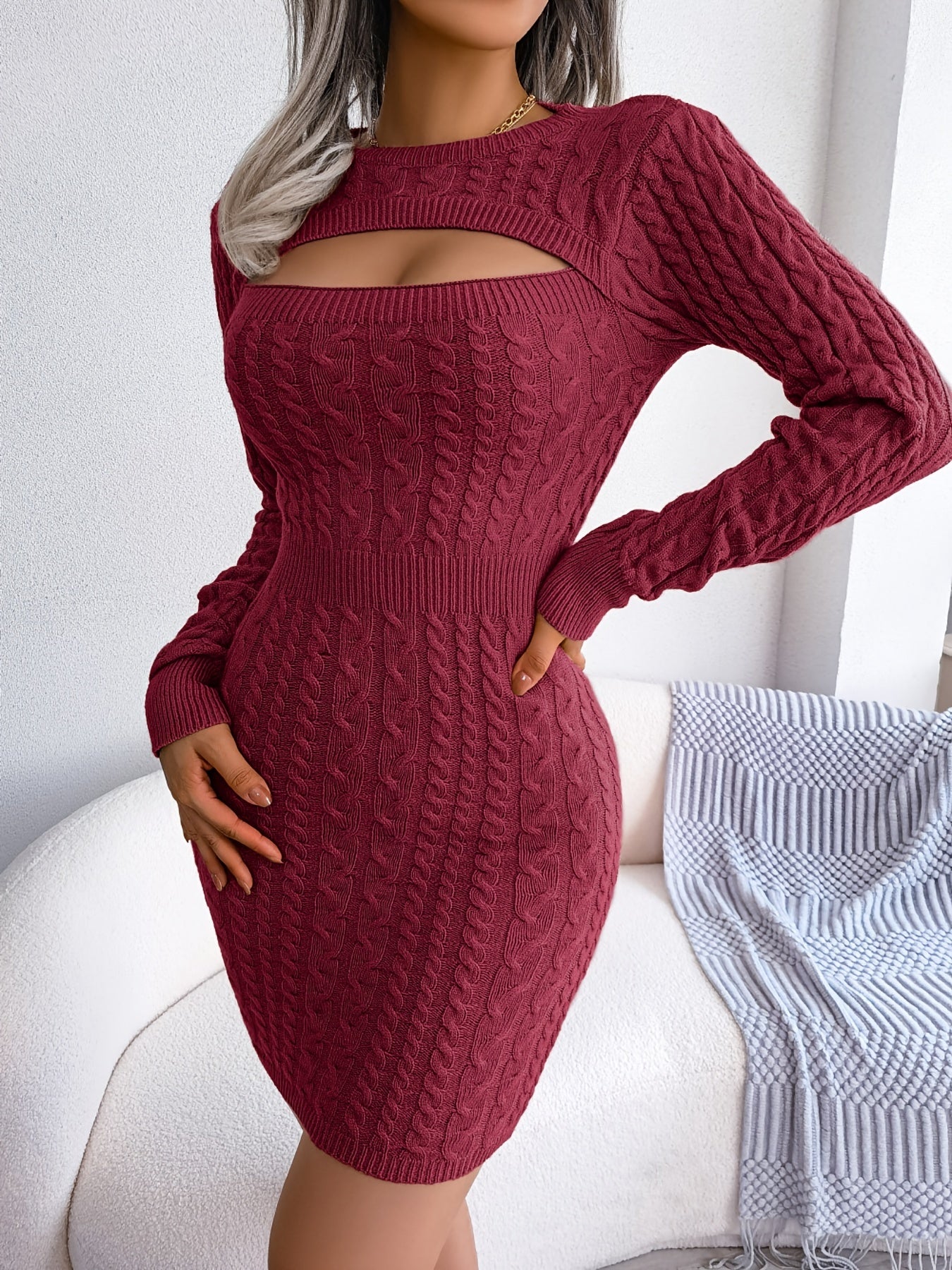 Trendy Knitted Hollow Out Sweater Party Dress