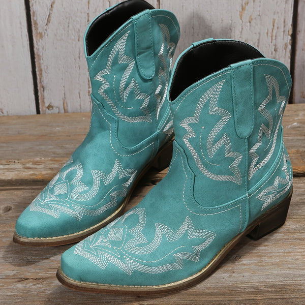 Trendy Cowgirl Floral Mid Heel Boots