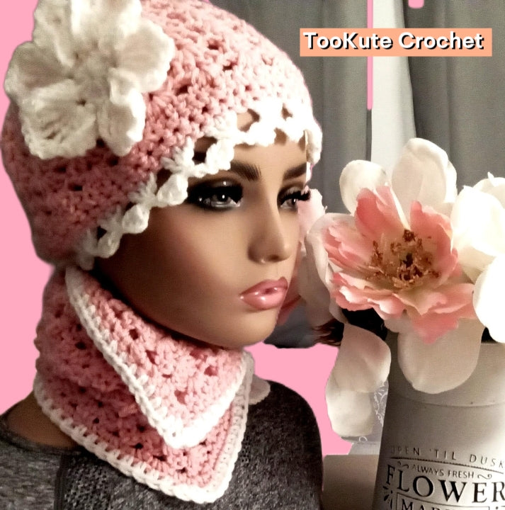 Trendy Pink Crochet Scarf And Hat Set