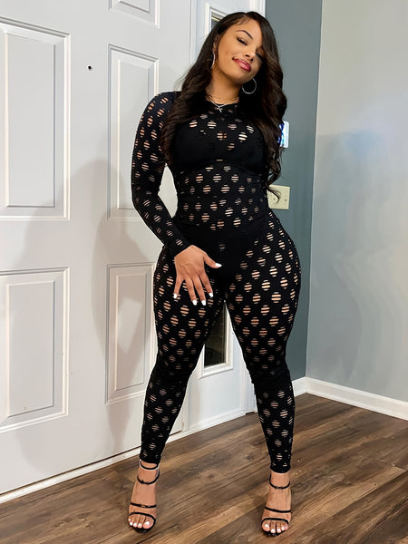 Trendy Circle Hollow Out Long Sleeve Jumpsuit