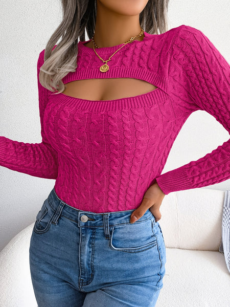 Trendy Hollow Out Knitted Long Sleeve Sweater
