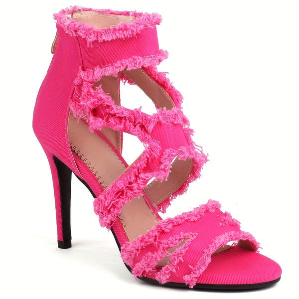 Trendy High Denim Hollow Out Peep Toe Stiletto Heels