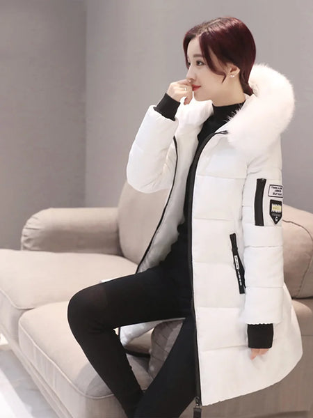 Trendy Hooded Patched Fur Long Coat