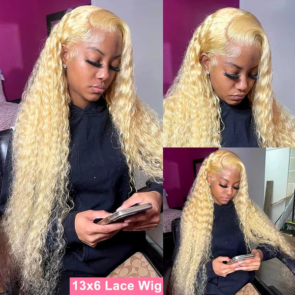 Trendy Deep Wave Honey Blonde 100% Human Hair Lace Wig