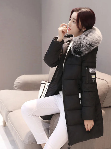Trendy Hooded Patched Fur Long Coat