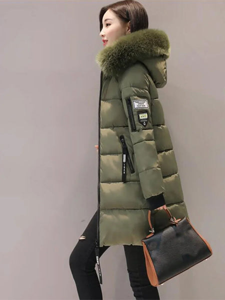 Trendy Hooded Patched Fur Long Coat