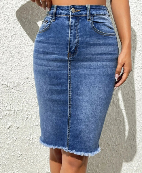 Trendy Slim Denim Blue Jean Skirt