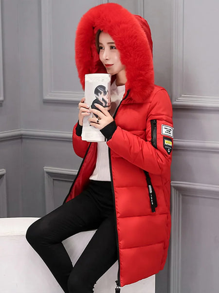 Trendy Hooded Patched Fur Long Coat