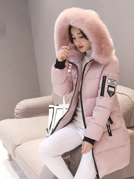 Trendy Hooded Patched Fur Long Coat