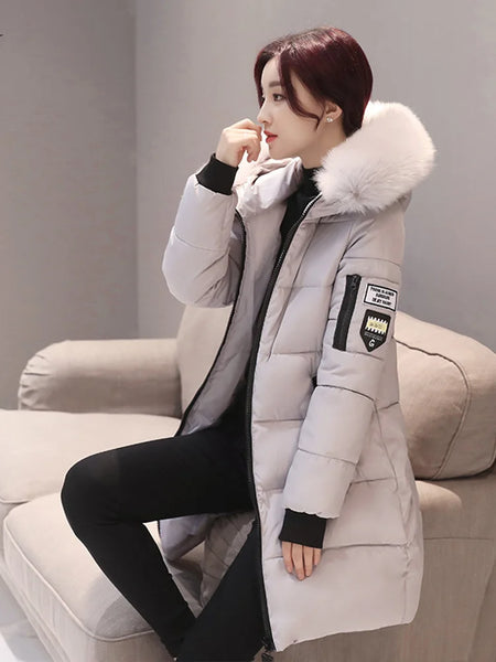 Trendy Hooded Patched Fur Long Coat
