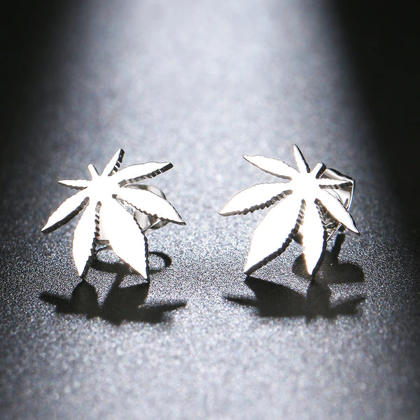 Trendy Stainless Steel 420 Leaf Stud Earrings