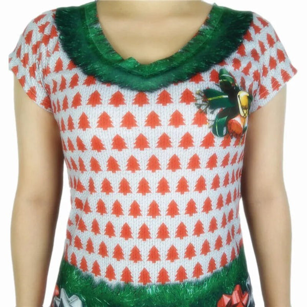 Trendy Ugly V Neck Christmas Tree Sweater Dress