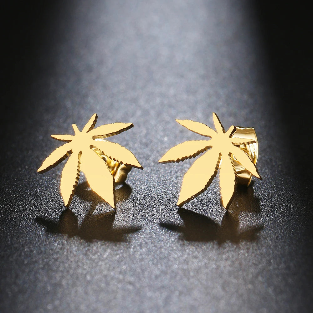 Trendy Stainless Steel 420 Leaf Stud Earrings
