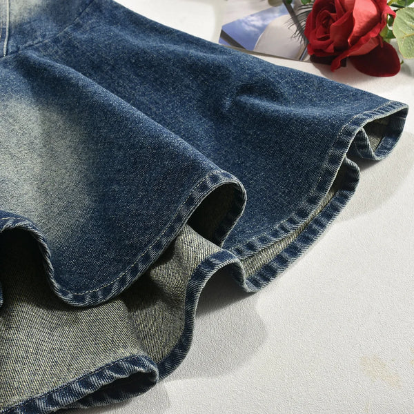 Trendy Denim Mini Lace Up Shoulder Dress