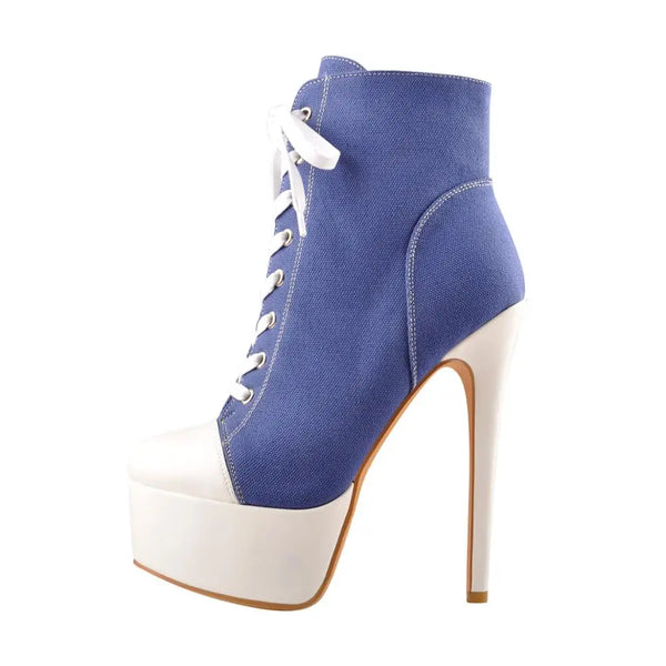 Trendy Platform Canvas Ankle Heel Boots