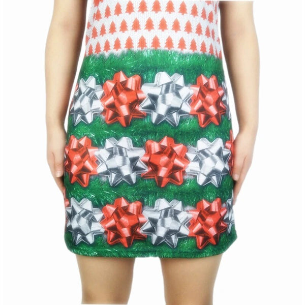 Trendy Ugly V Neck Christmas Tree Sweater Dress