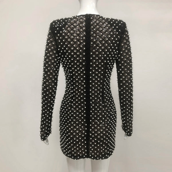 Trendy Black Sequin Mini Hollow Out Dress