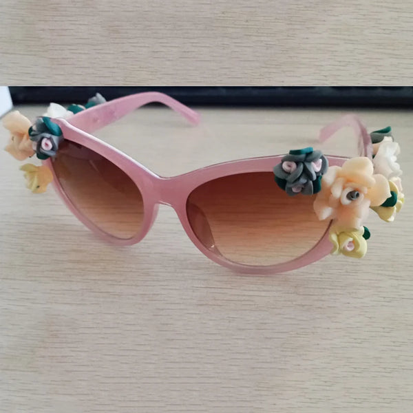 Charming Flower Fashion Cat Eye Sunglasses Women Oculos Vintage Cat Eyes Glasses Brand Designer Men Eyeglasses Shades UV400 O259
