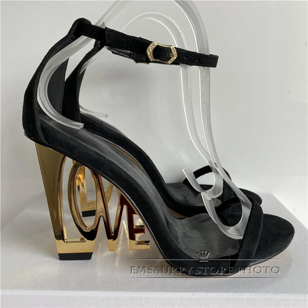 Trendy Embroidered Letter-Love One-strap Heels