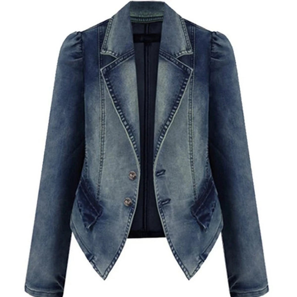 Trendy Denim Jacket Patchwork Turn-Down Blazer Jacket