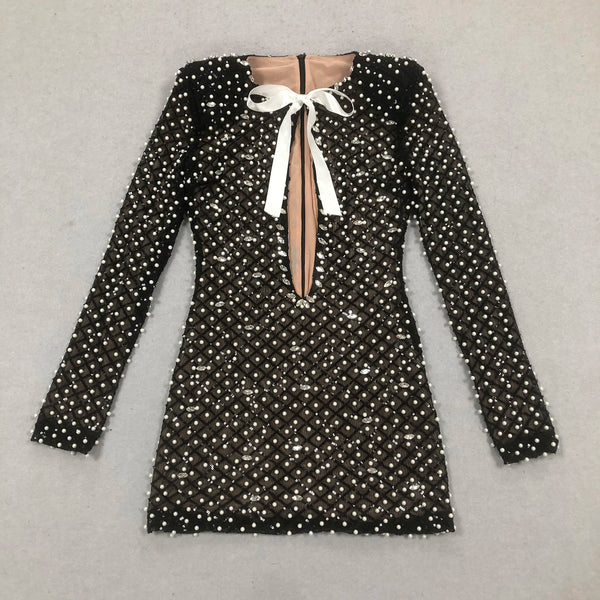 Trendy Black Sequin Mini Hollow Out Dress