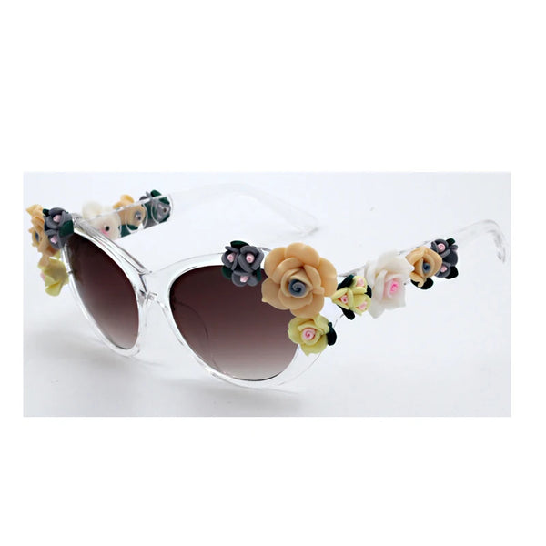 Charming Flower Fashion Cat Eye Sunglasses Women Oculos Vintage Cat Eyes Glasses Brand Designer Men Eyeglasses Shades UV400 O259