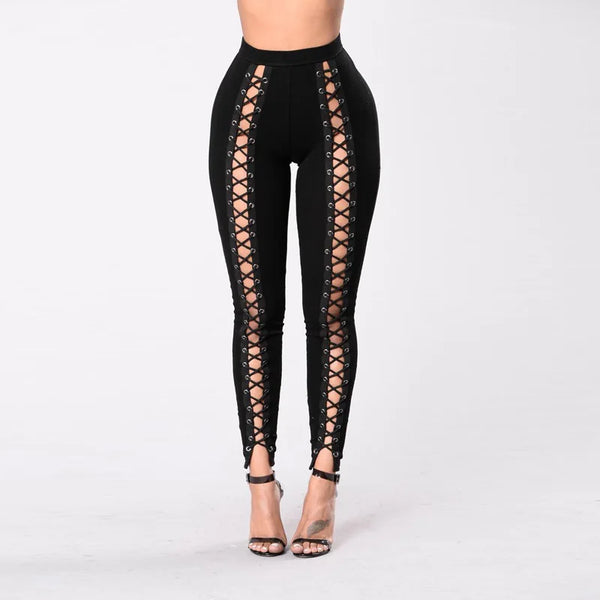 Trendy Lace Up High Waist Pants