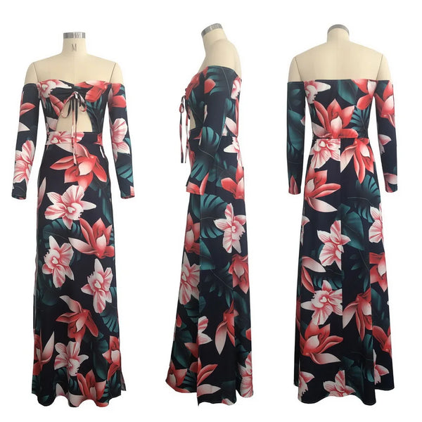 Trendy Floral Vibrant Double Slit Maxi Dress