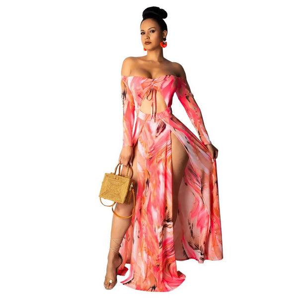 Trendy Floral Vibrant Double Slit Maxi Dress