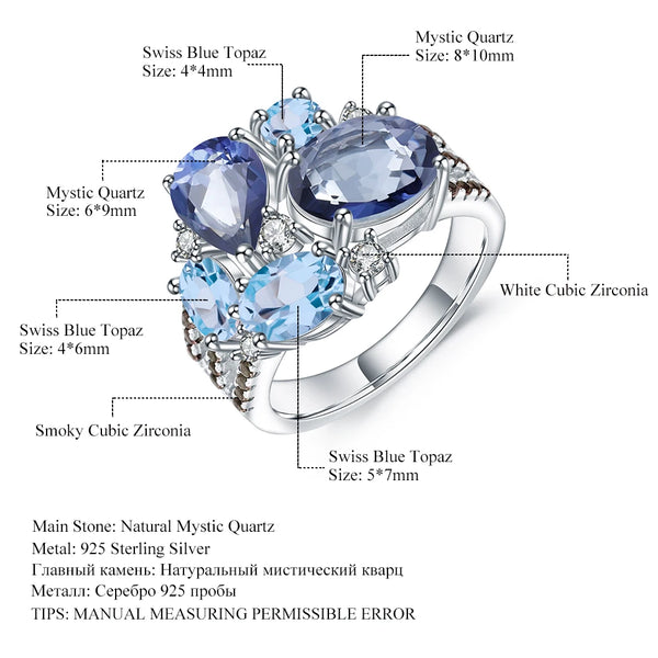 GEM'S BALLET Natural Mystic Quartz Topaz Rings Fine Jewelry 925 Sterling Silver Gemstone Candy Ring for Women Bijoux