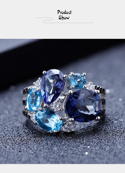GEM'S BALLET Natural Mystic Quartz Topaz Rings Fine Jewelry 925 Sterling Silver Gemstone Candy Ring for Women Bijoux