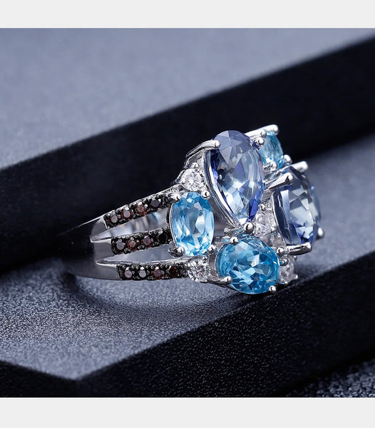 GEM'S BALLET Natural Mystic Quartz Topaz Rings Fine Jewelry 925 Sterling Silver Gemstone Candy Ring for Women Bijoux