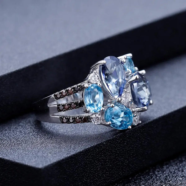 GEM'S BALLET Natural Mystic Quartz Topaz Rings Fine Jewelry 925 Sterling Silver Gemstone Candy Ring for Women Bijoux