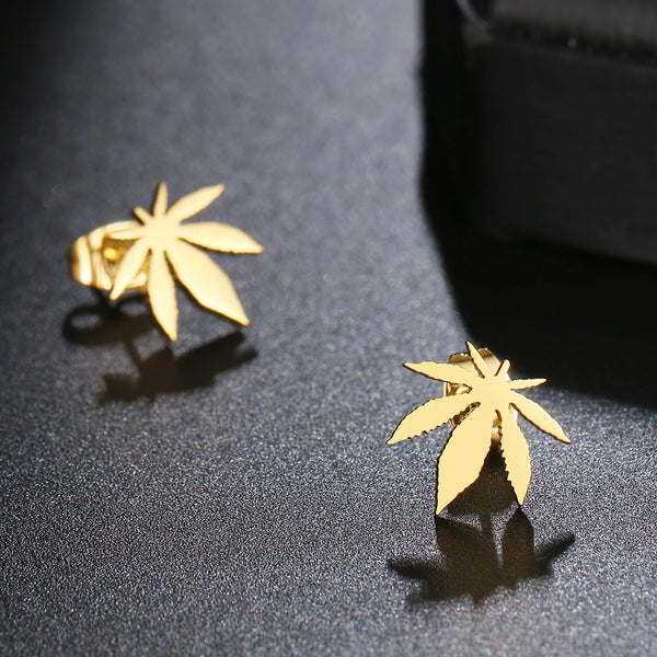Trendy Stainless Steel 420 Leaf Stud Earrings