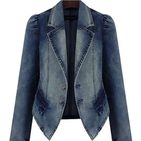 Trendy Denim Jacket Patchwork Turn-Down Blazer Jacket