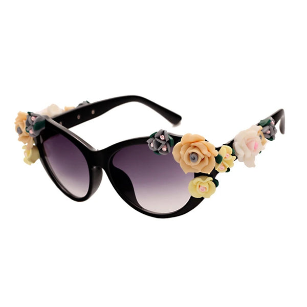 Charming Flower Fashion Cat Eye Sunglasses Women Oculos Vintage Cat Eyes Glasses Brand Designer Men Eyeglasses Shades UV400 O259